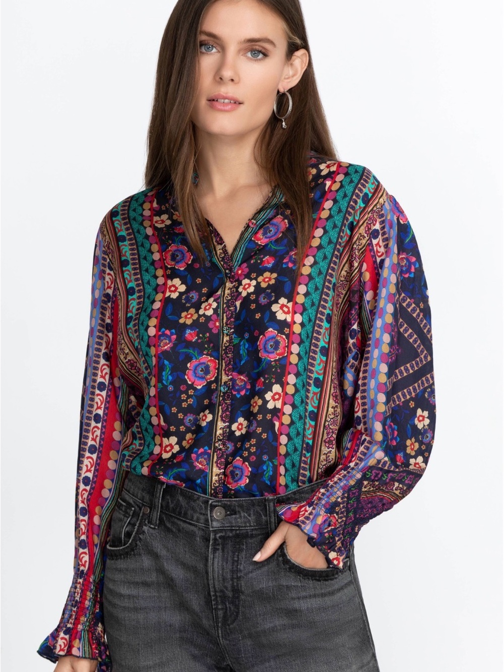 Johnny Was Cruz Tamisha Silk Blouse XSmall